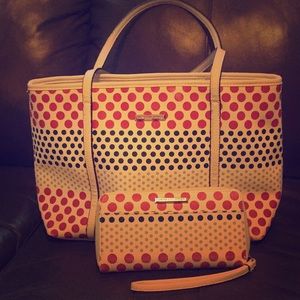 Dana Buchman Lexi Polka White Tote with wallet